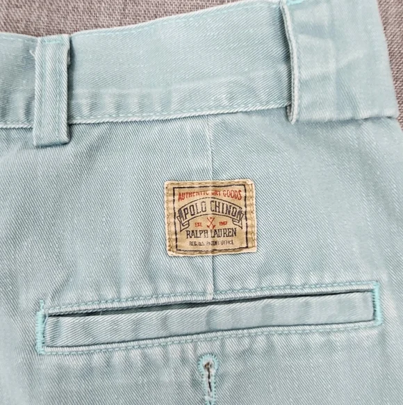 Vintage Polo Ralph Lauren Mens Blue Shorts  Pleated Chino Made In USA. 36 - Picture 4 of 8